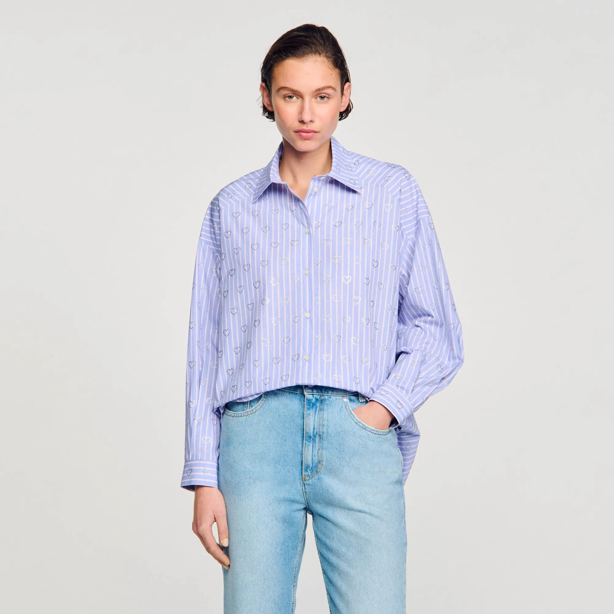 Mulheres Sandro Paris Camisa Decorada Com Coracoes De Strass