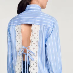 Mulheres Sandro Paris Camisa Listrada Com Renda Nas Costas