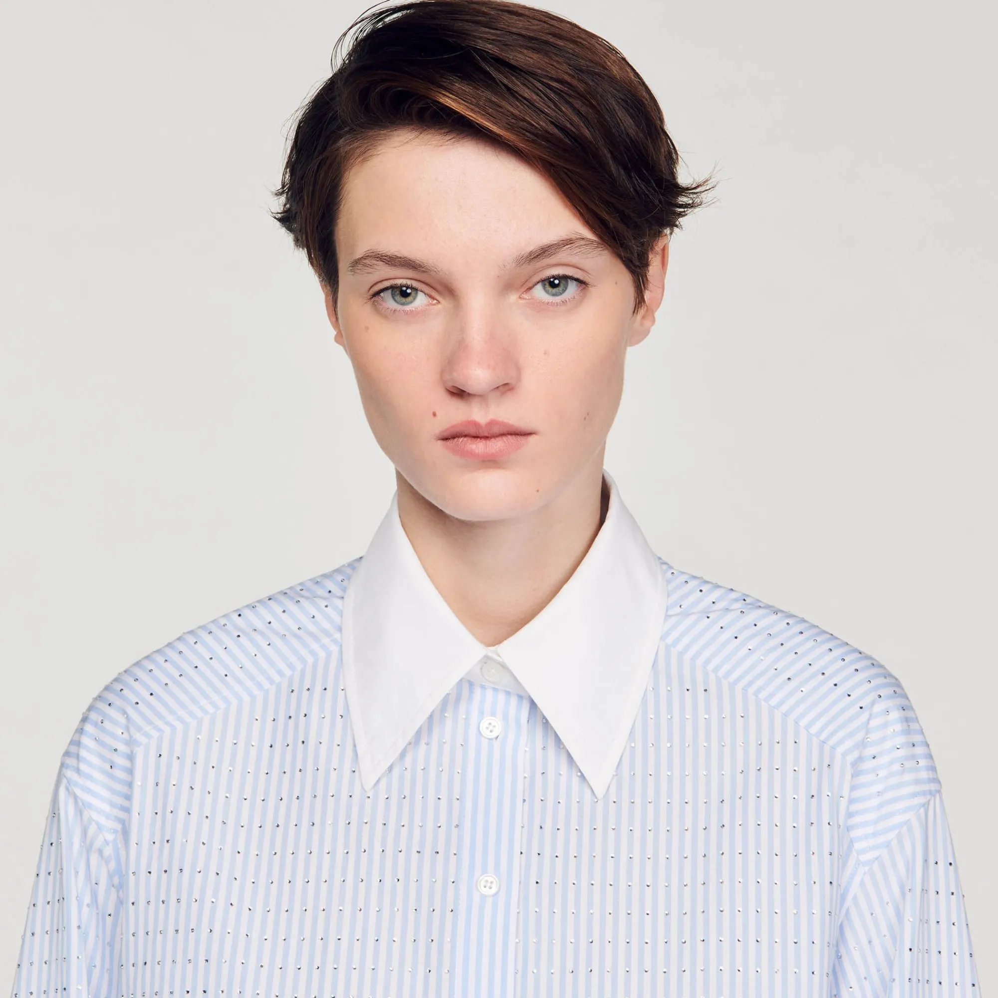 Mulheres Sandro Paris Camisa Listrada Com Strass