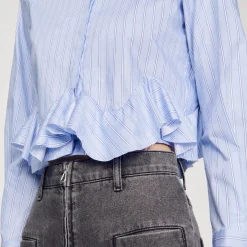 Mulheres Sandro Paris Camisa Listrada De Popeline