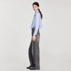 Mulheres Sandro Paris Camisa Listrada De Popeline