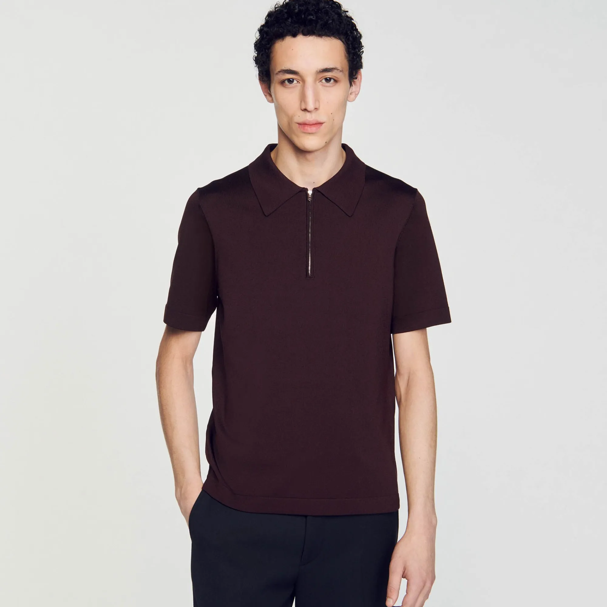 Homem Sandro Paris Camisa Polo De Malha Com Gola Com Ziper