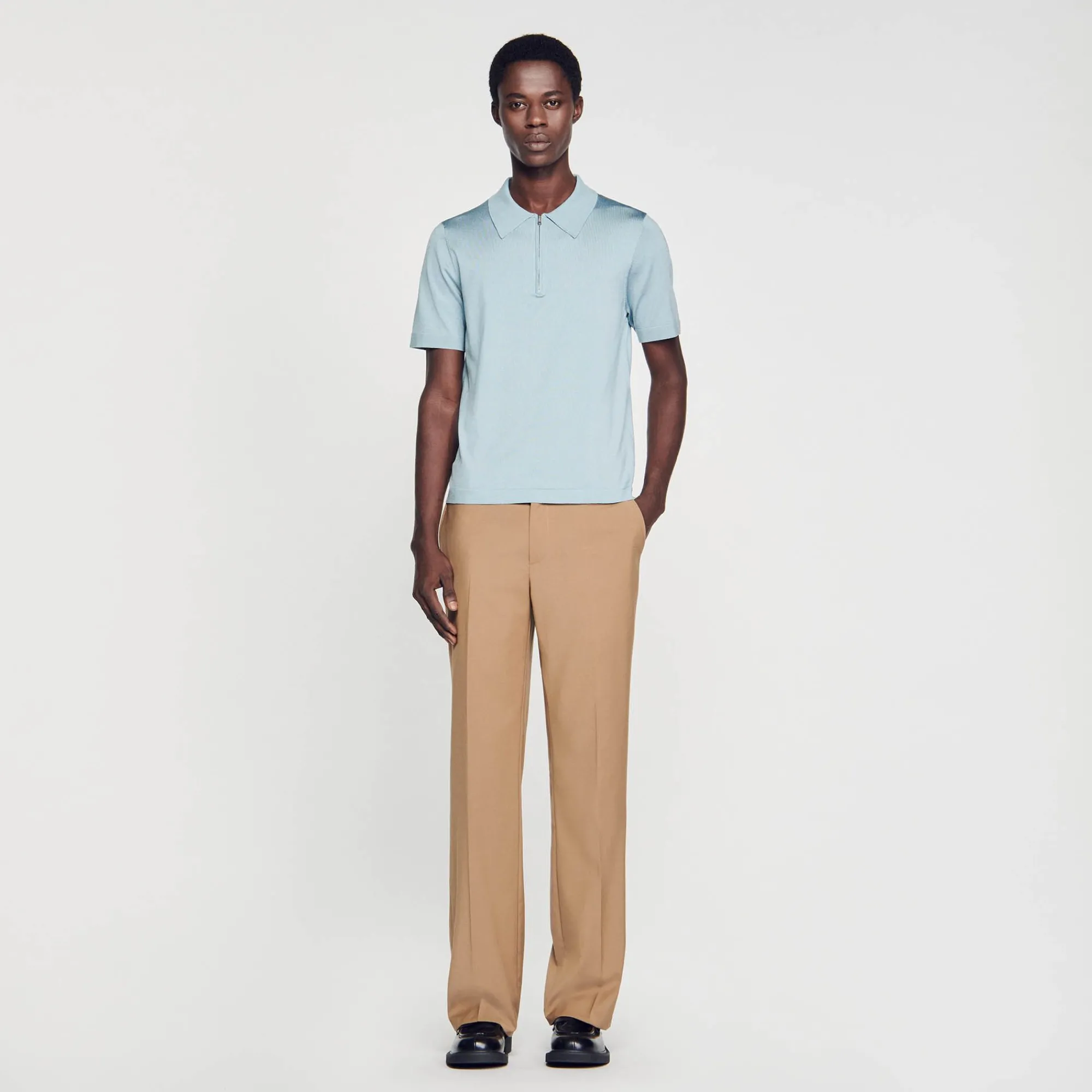 Homem Sandro Paris Camisa Polo De Malha Com Gola Com Ziper