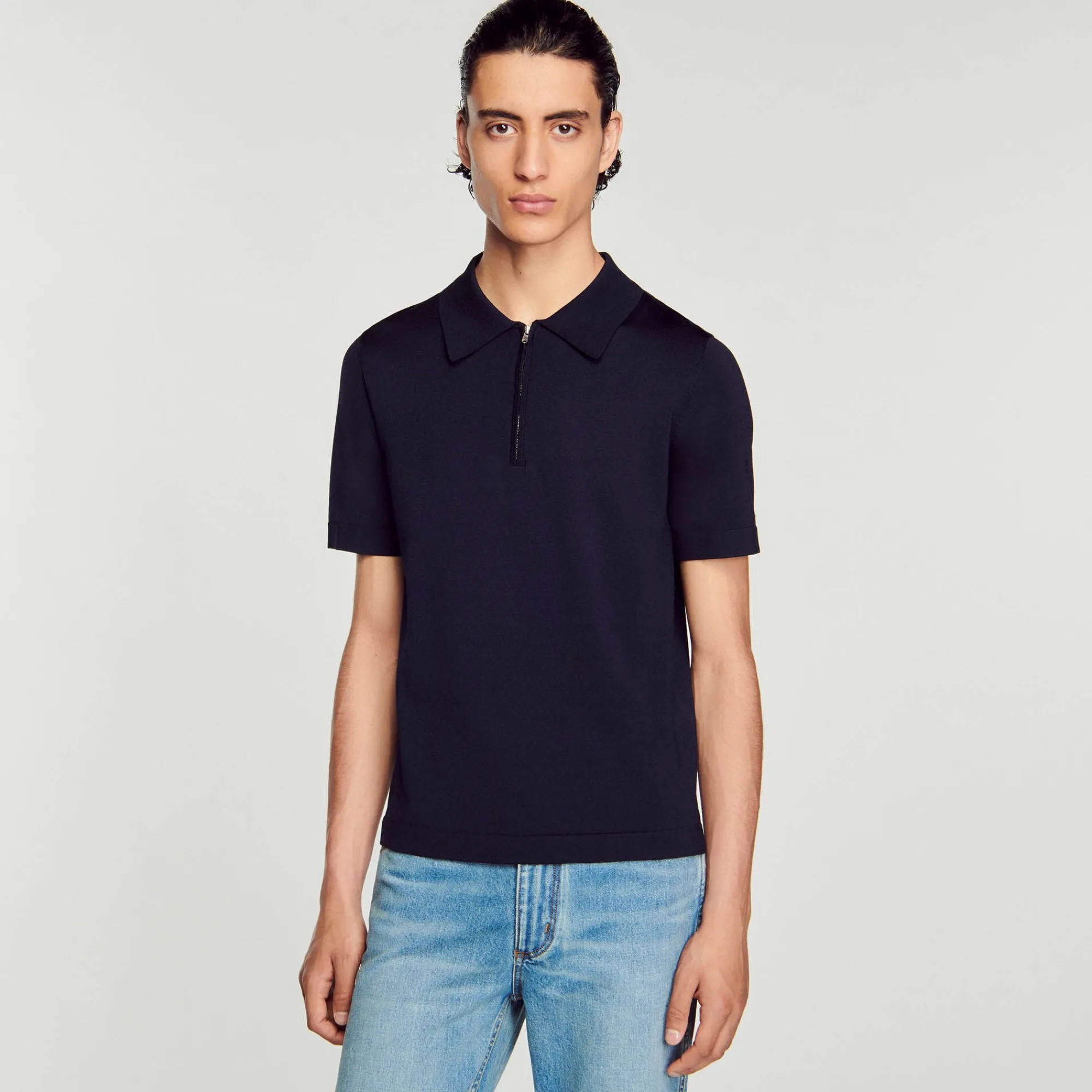 Homem Sandro Paris Camisa Polo De Malha Com Gola Com Ziper