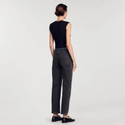 Mulheres Sandro Paris Camiseta Curta Com Abertura Em Strass