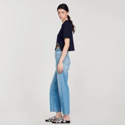 Mulheres Sandro Paris Camiseta Curta Com Detalhe De Strass