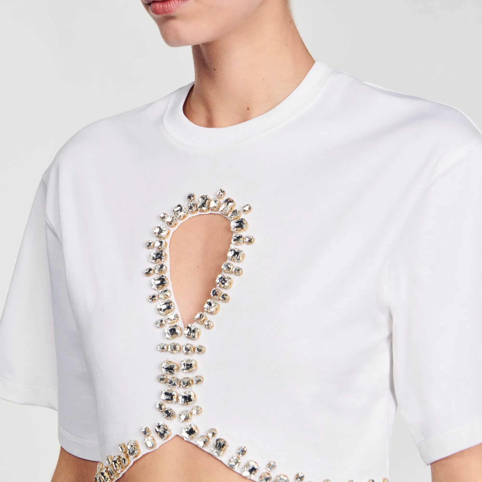 Mulheres Sandro Paris Camiseta Curta Com Strass