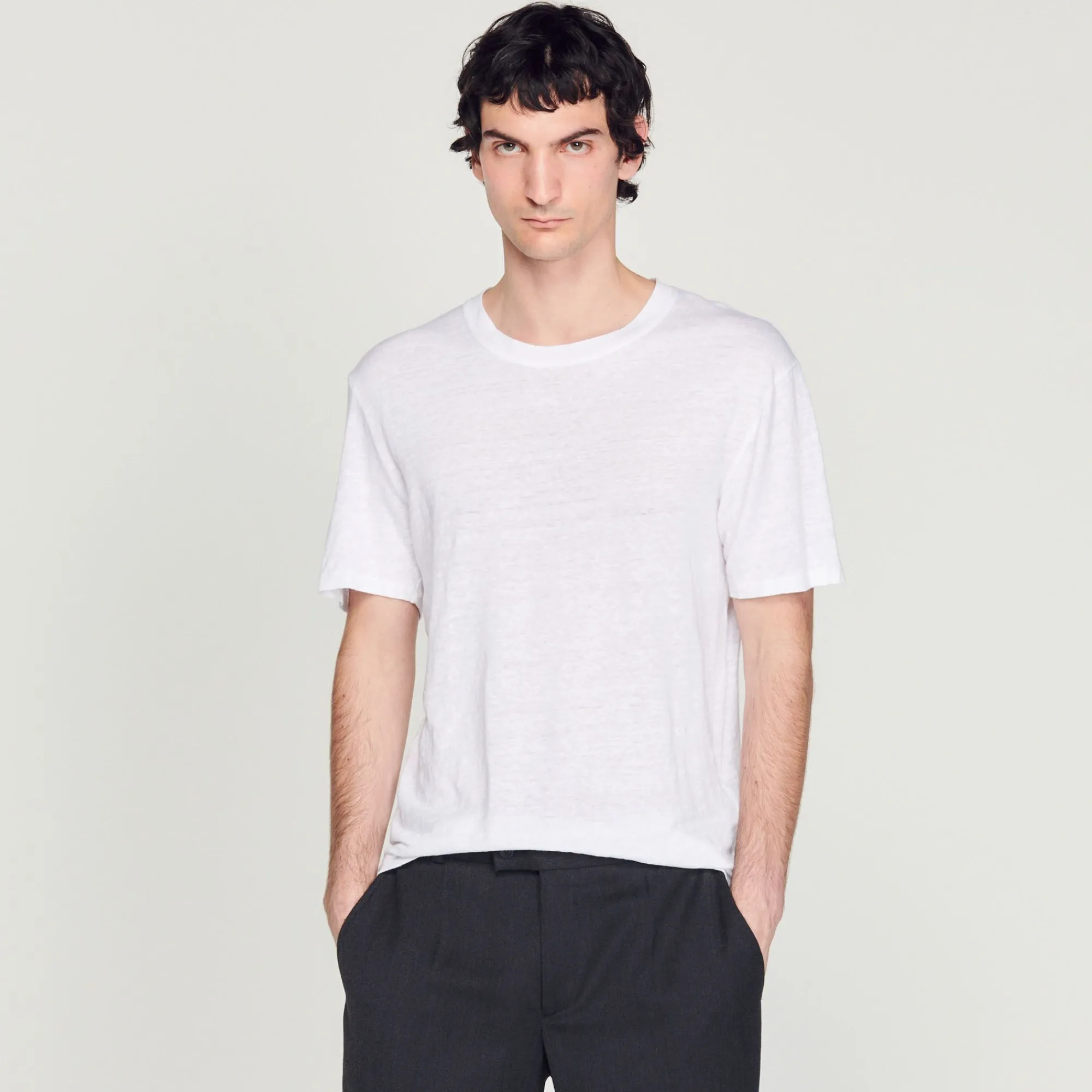 Homem Sandro Paris Camiseta De Linho Certificada