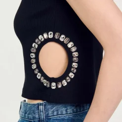 Mulheres Sandro Paris Camiseta Decorada Com Diamantes