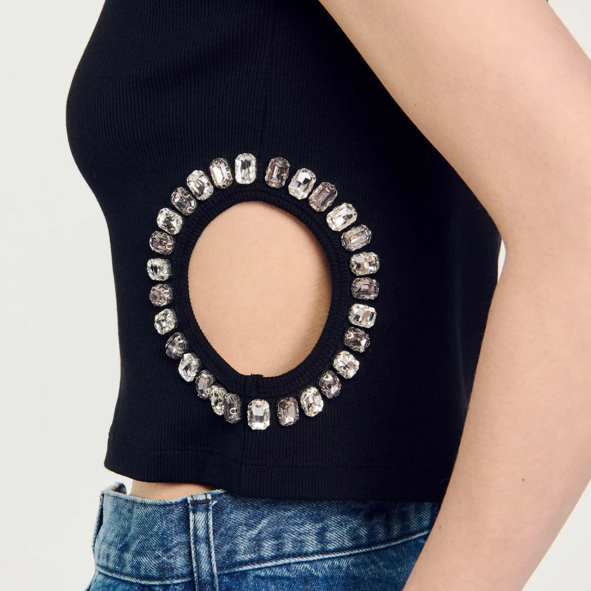 Mulheres Sandro Paris Camiseta Decorada Com Diamantes