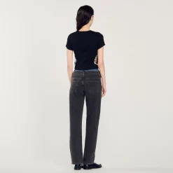 Mulheres Sandro Paris Camiseta Decorada Com Diamantes