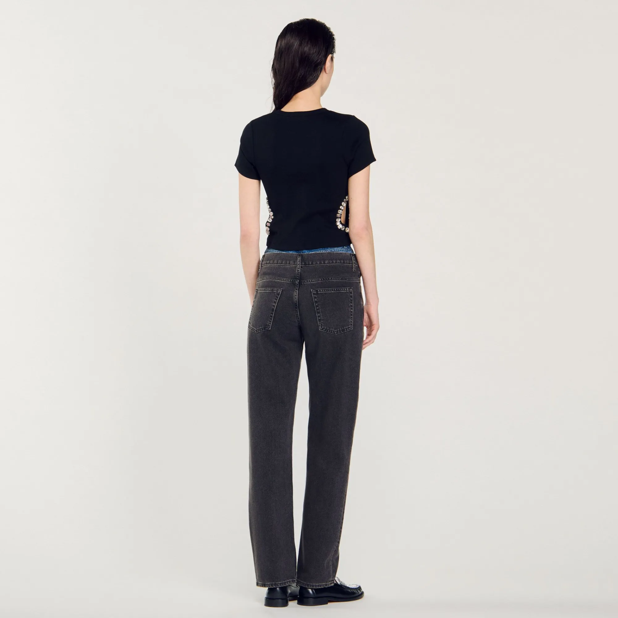 Mulheres Sandro Paris Camiseta Decorada Com Diamantes