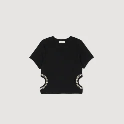 Mulheres Sandro Paris Camiseta Decorada Com Diamantes