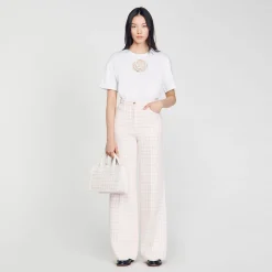 Mulheres Sandro Paris Camiseta Rosa Com Strass