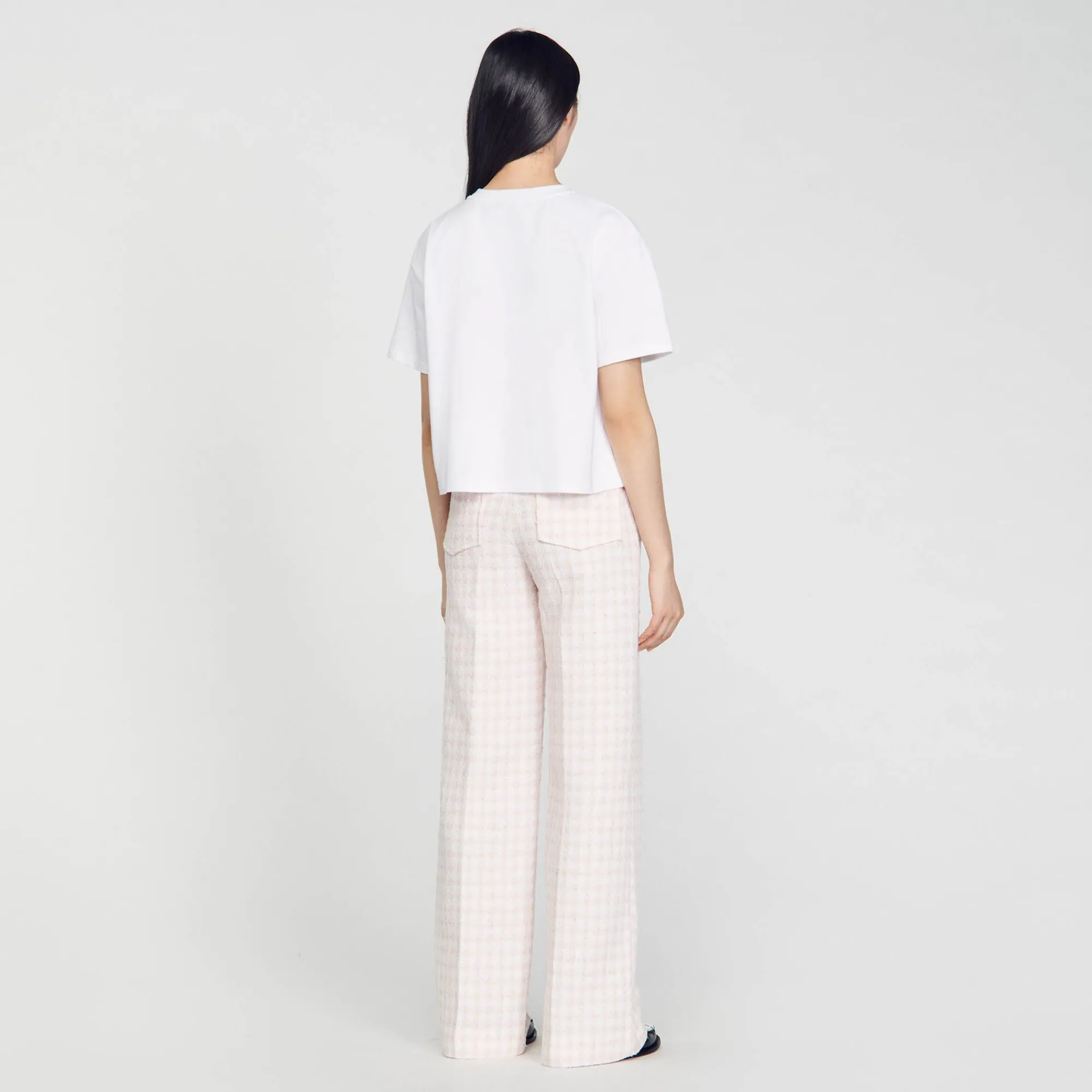 Mulheres Sandro Paris Camiseta Rosa Com Strass