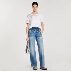 Mulheres Sandro Paris Camiseta Sublimada Com Strass