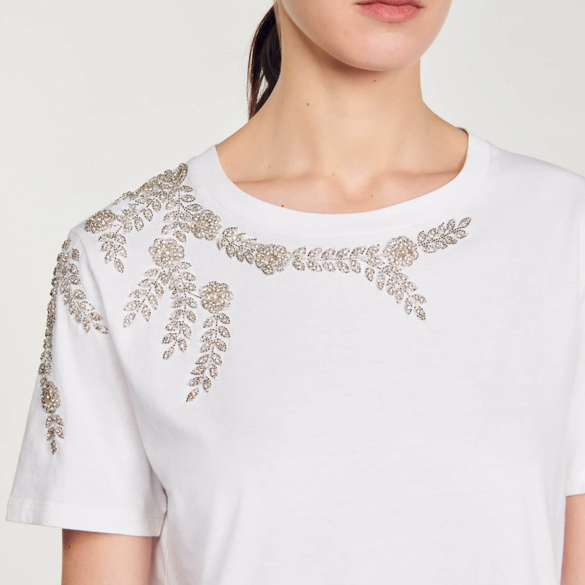 Mulheres Sandro Paris Camiseta Sublimada Com Strass