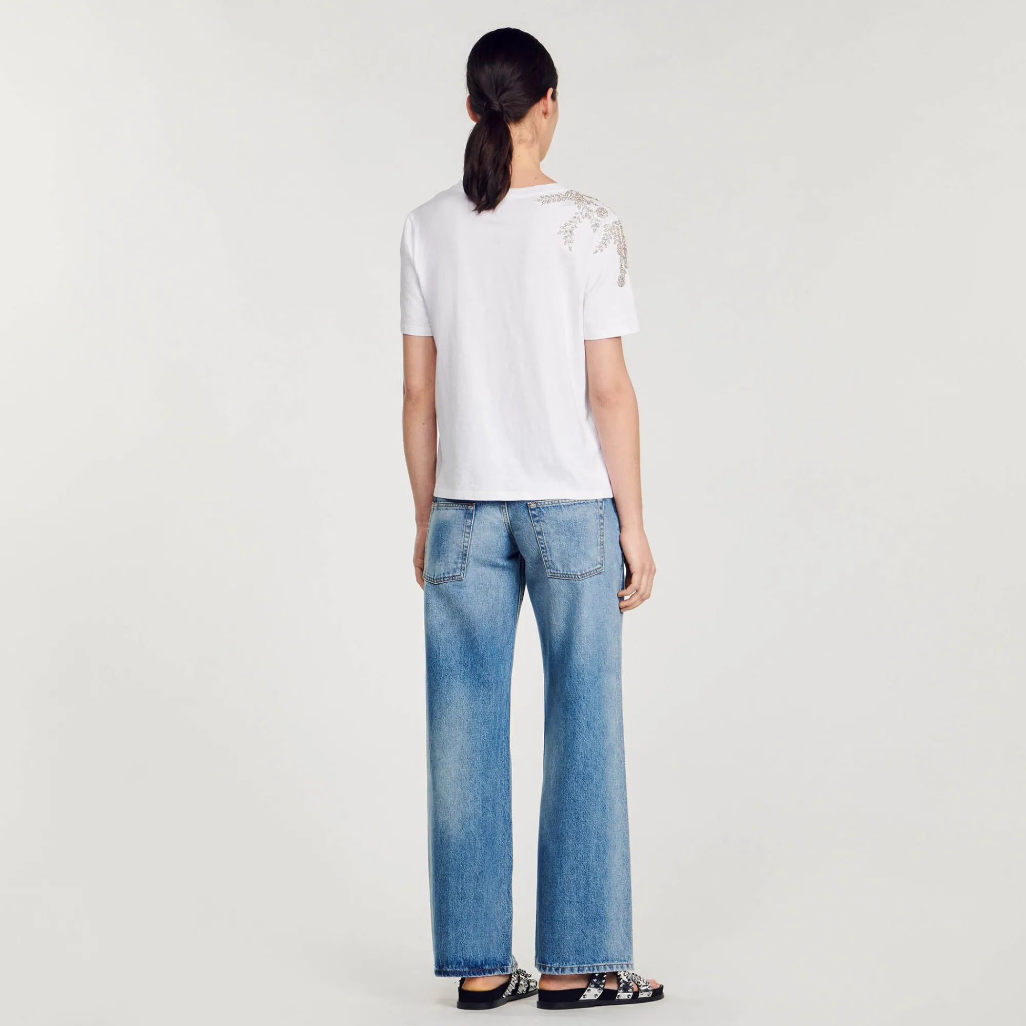 Mulheres Sandro Paris Camiseta Sublimada Com Strass