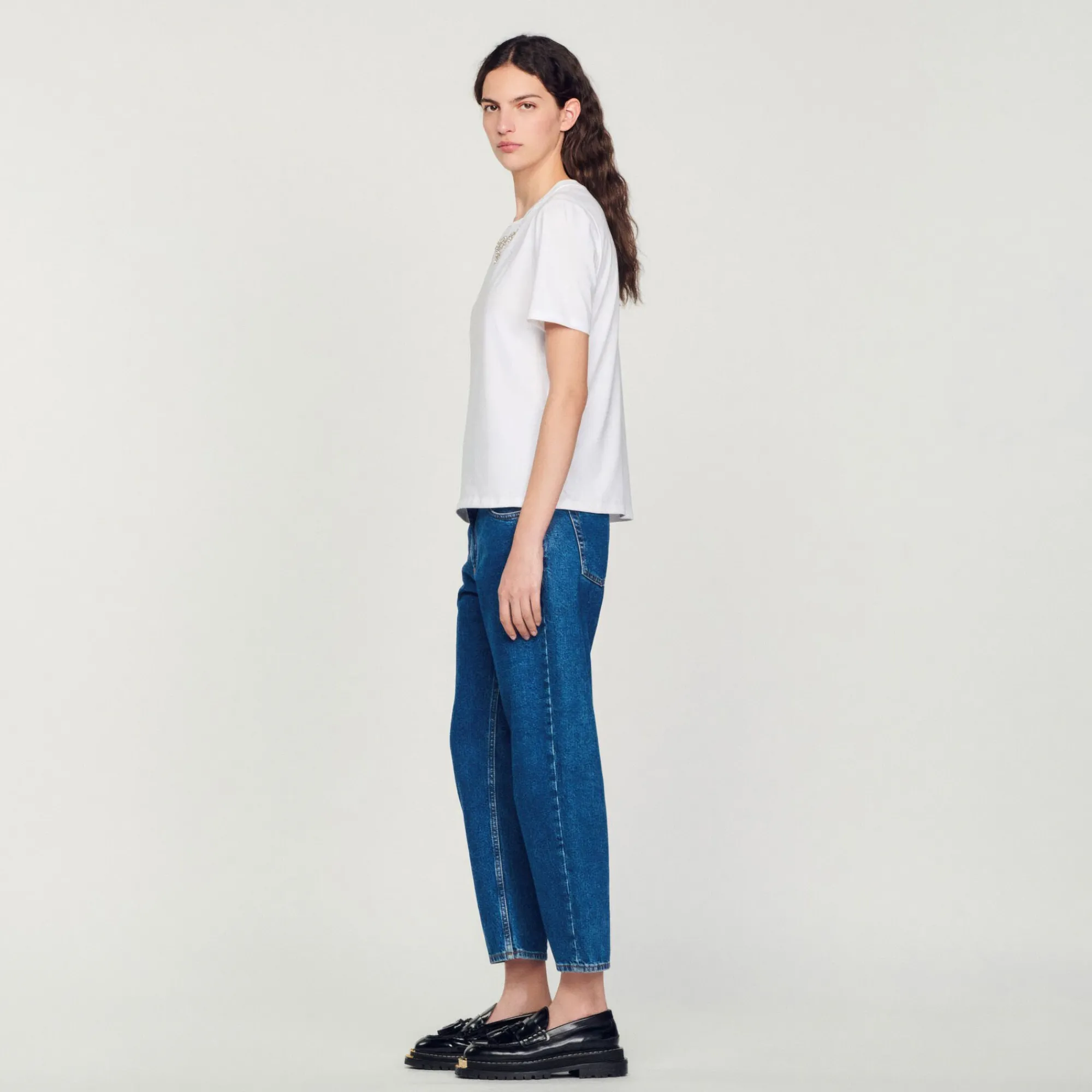 Mulheres Sandro Paris Camiseta Sublimada Com Strass