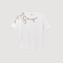 Mulheres Sandro Paris Camiseta Sublimada Com Strass
