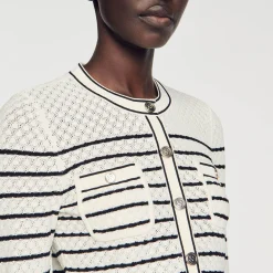 Mulheres Sandro Paris Cardigan Curto Listrado