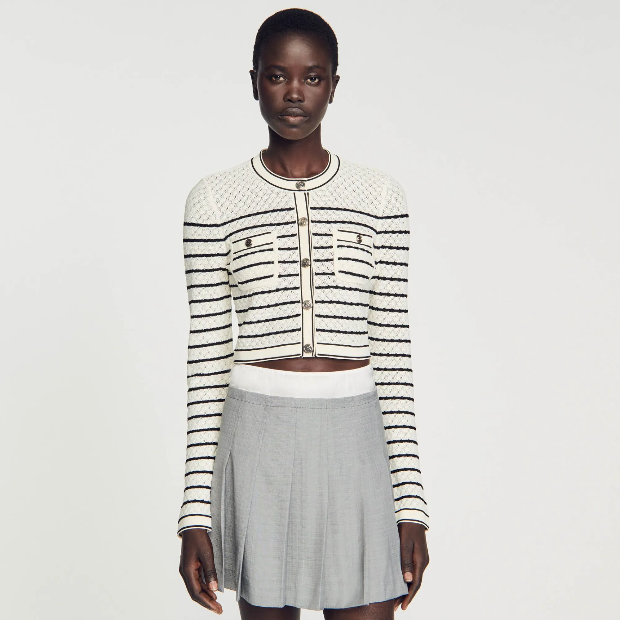 Mulheres Sandro Paris Cardigan Curto Listrado