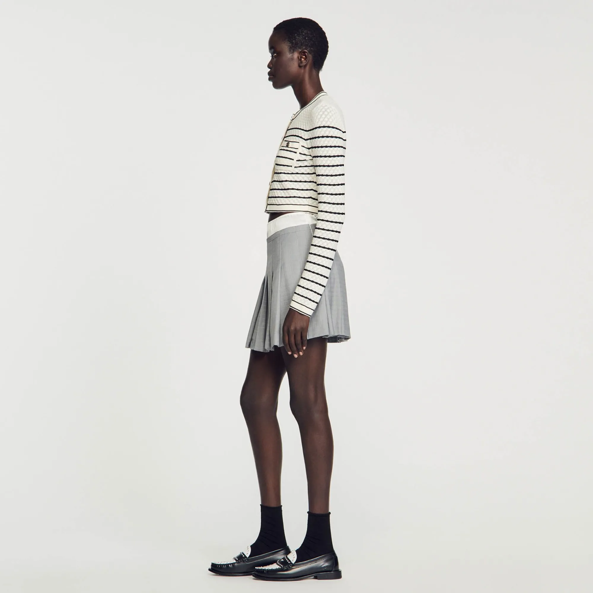 Mulheres Sandro Paris Cardigan Curto Listrado