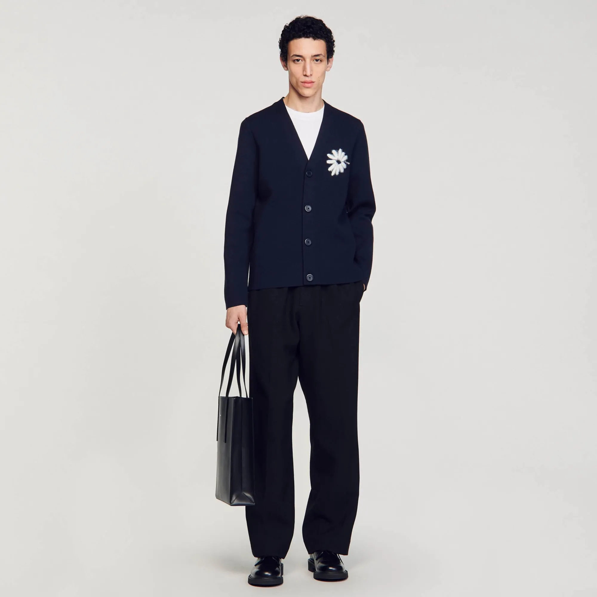 Homem Sandro Paris Cardigan De Malha Jacquard Flor