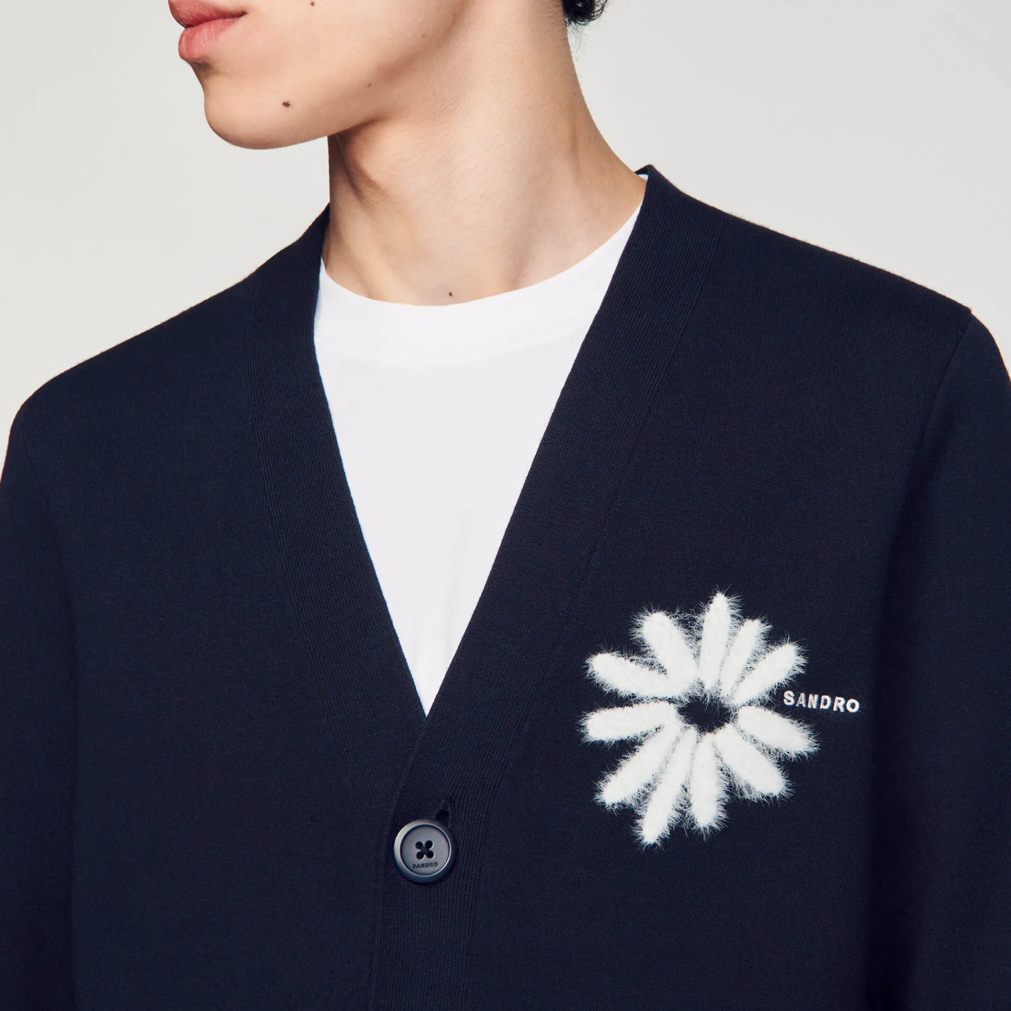 Homem Sandro Paris Cardigan De Malha Jacquard Flor