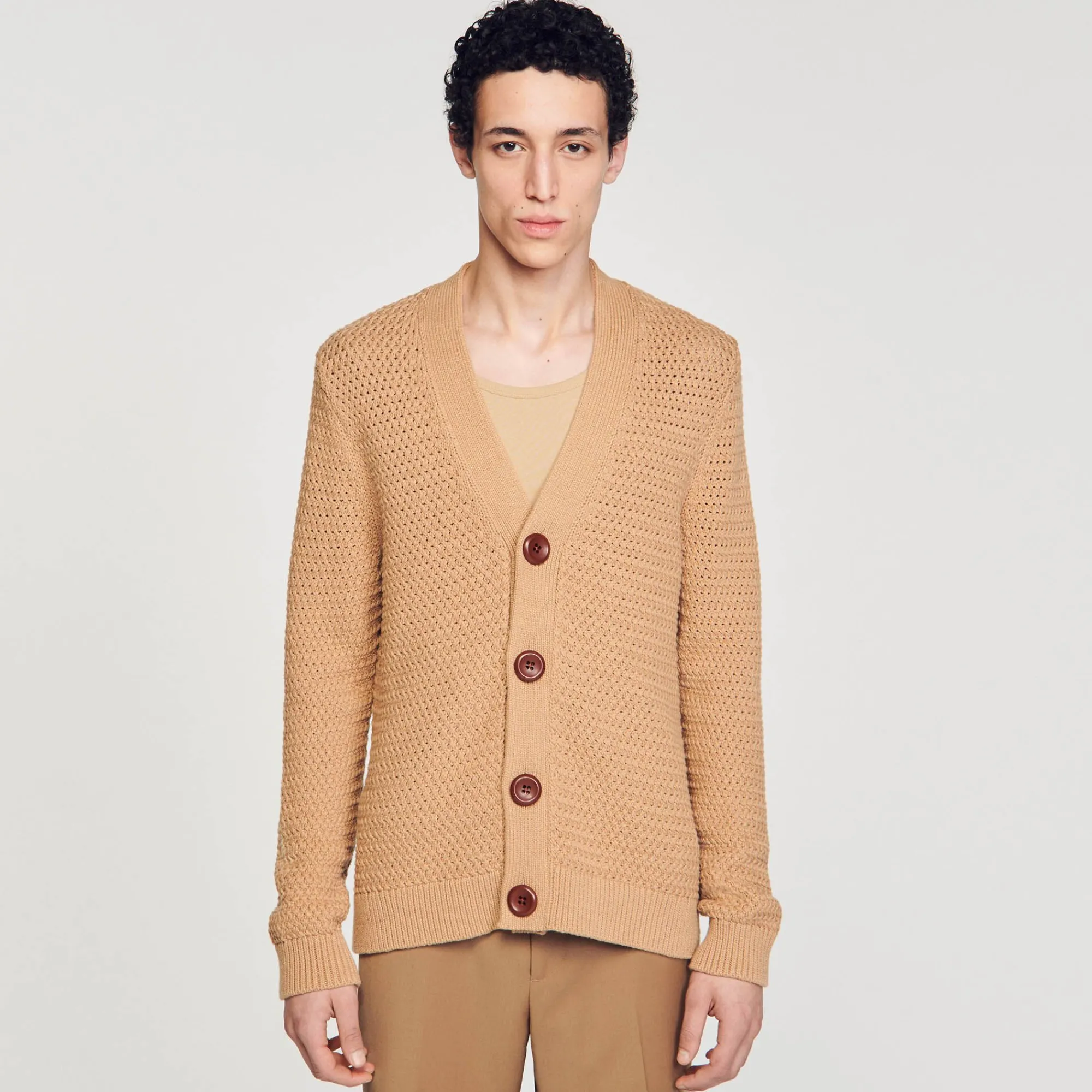 Homem Sandro Paris Cardigan De Malha Perfurada