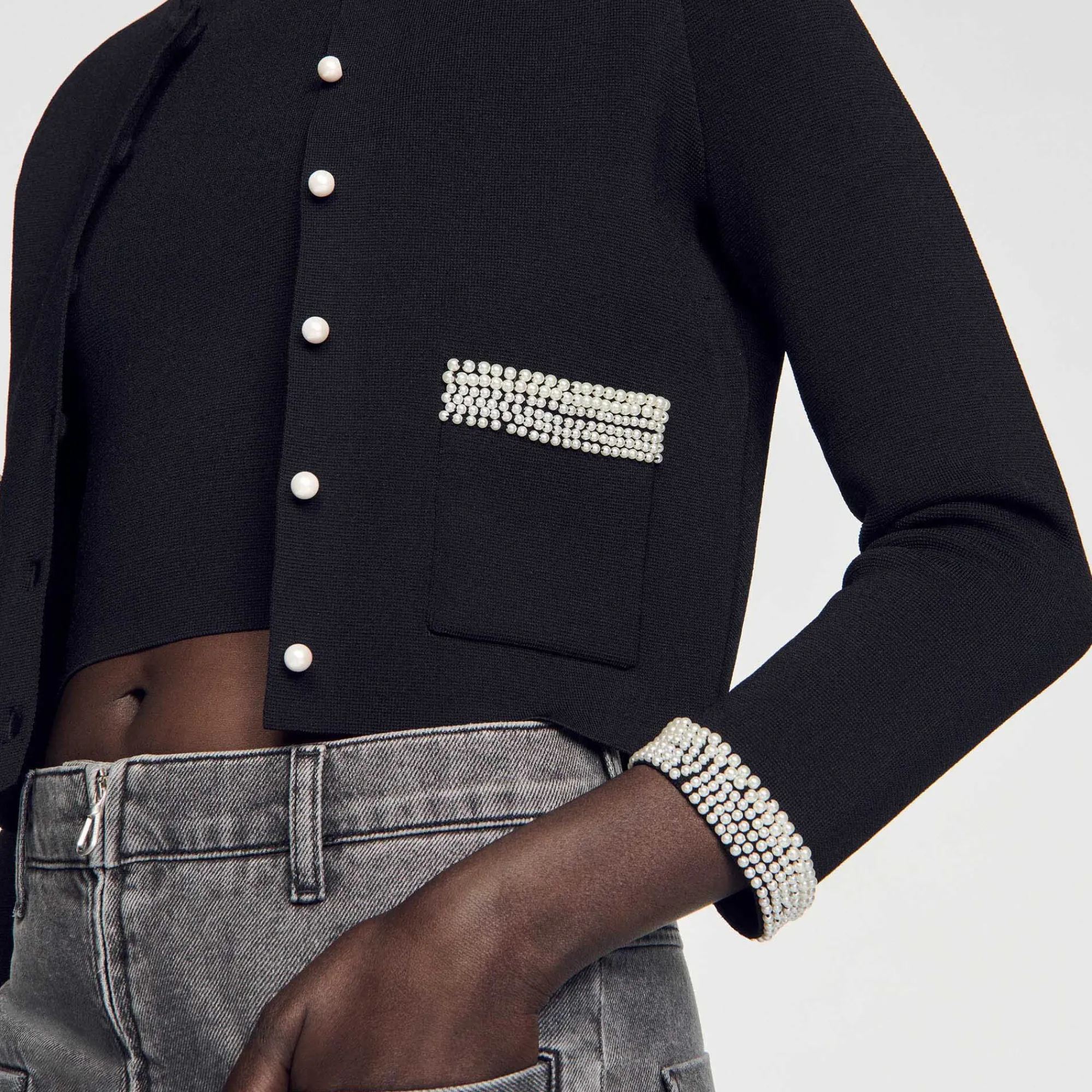 Mulheres Sandro Paris Cardigan Embelezado Com Pedra