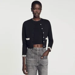 Mulheres Sandro Paris Cardigan Embelezado Com Pedra