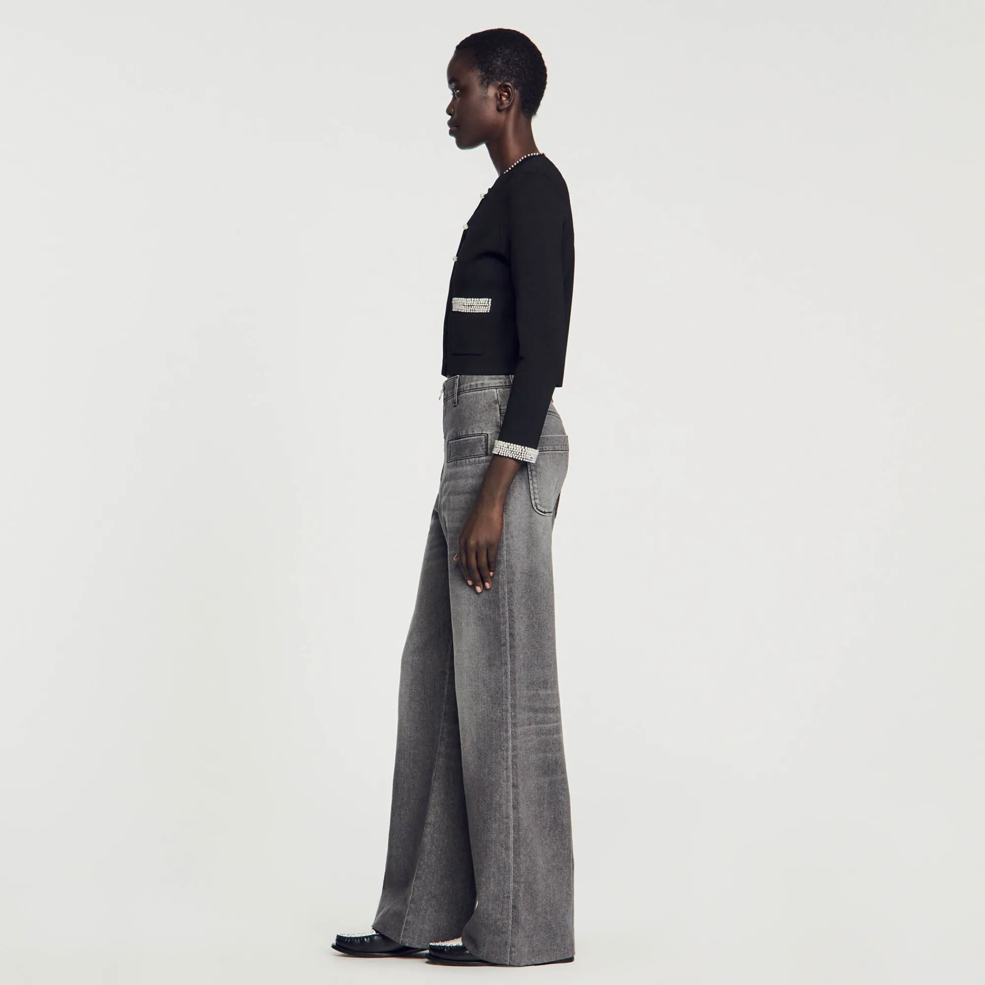 Mulheres Sandro Paris Cardigan Embelezado Com Pedra