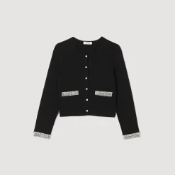 Mulheres Sandro Paris Cardigan Embelezado Com Pedra