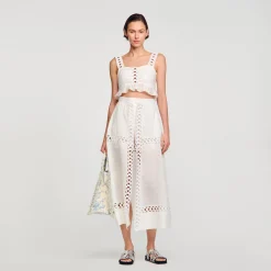 Mulheres Sandro Paris Culotes Longos Em Mistura De Linho