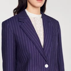 Mulheres Sandro Paris Jaqueta De Alfaiataria Listrada