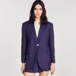 Mulheres Sandro Paris Jaqueta De Alfaiataria Listrada