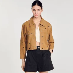 Mulheres Sandro Paris Jaqueta De Camurca Decorada Com Tachas