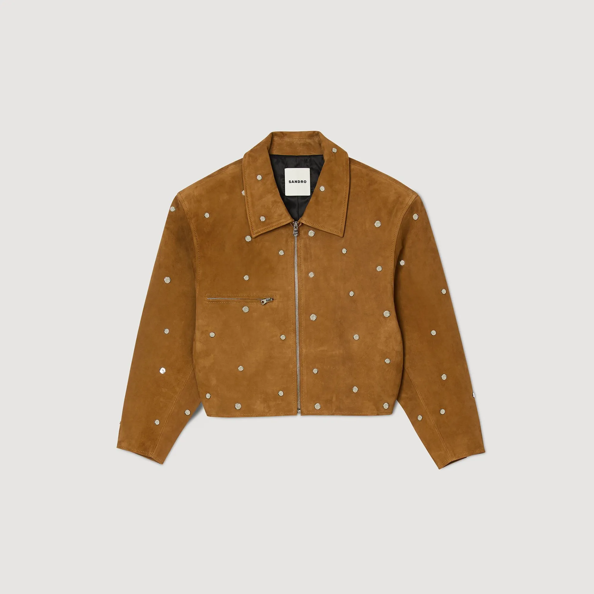 Mulheres Sandro Paris Jaqueta De Camurca Decorada Com Tachas