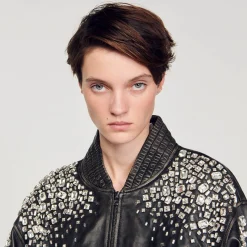 Mulheres Sandro Paris Jaqueta De Couro Com Cristais