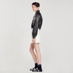 Mulheres Sandro Paris Jaqueta De Couro Com Cristais