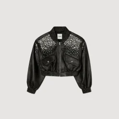 Mulheres Sandro Paris Jaqueta De Couro Com Cristais