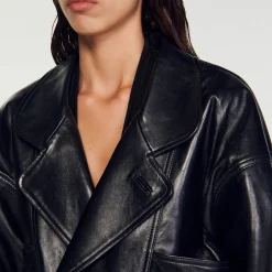 Mulheres Sandro Paris Jaqueta De Couro Grande