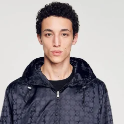 Homem Sandro Paris Jaqueta De Nylon Com Cruz Quadrada