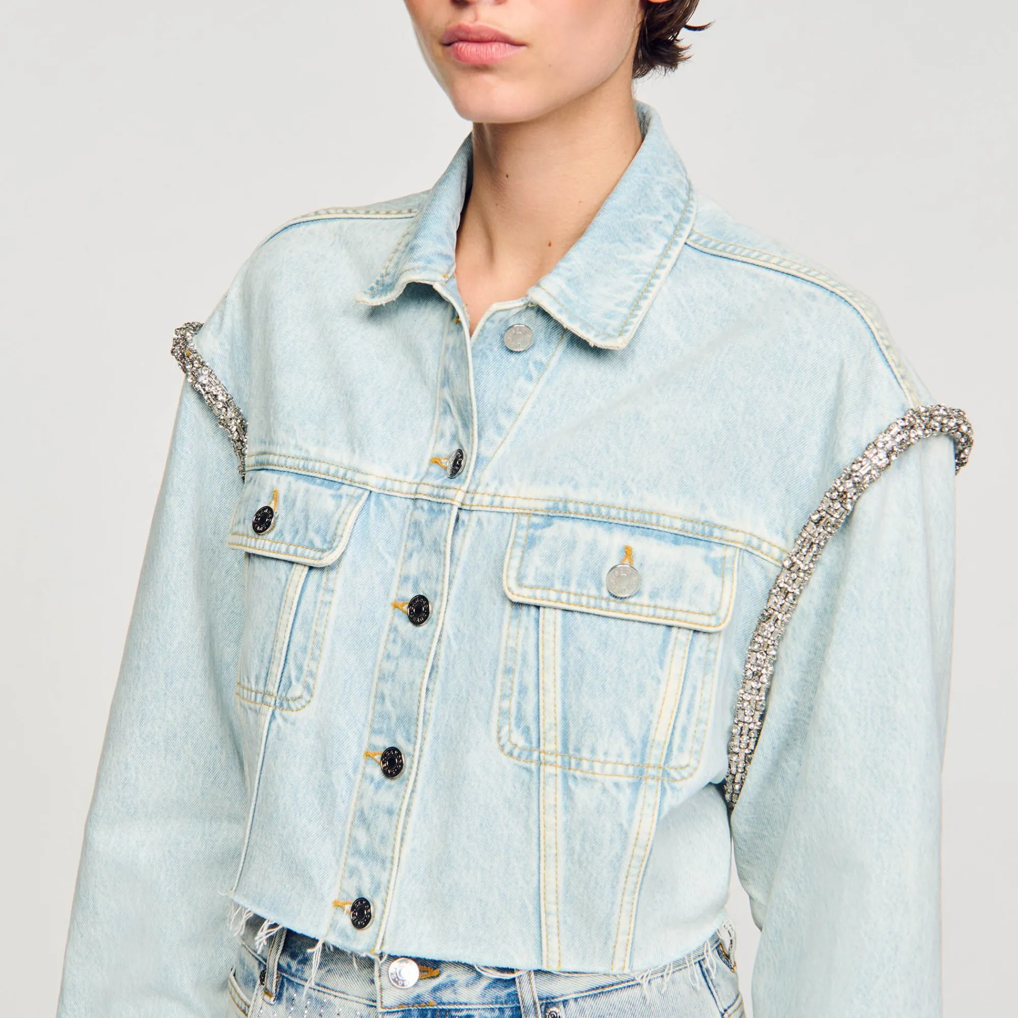 Mulheres Sandro Paris Jaqueta Jeans Curta