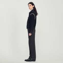 Mulheres Sandro Paris Jaqueta Jeans Oversized Com Strass