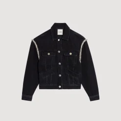 Mulheres Sandro Paris Jaqueta Jeans Oversized Com Strass