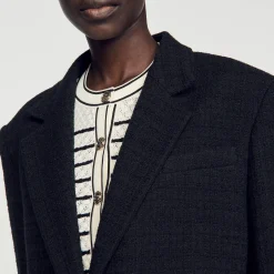 Mulheres Sandro Paris Jaqueta Sob Medida Em Sarja