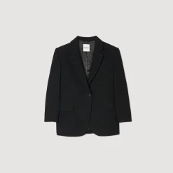 Mulheres Sandro Paris Jaqueta Sob Medida Em Sarja