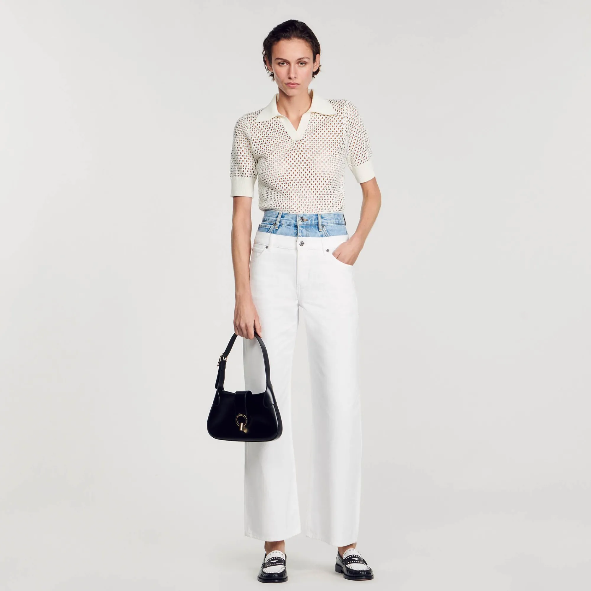 Mulheres Sandro Paris Jeans Bicolor Com Cintura Dupla